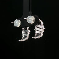 18k White Gold Half Loop Earrings – 1.00ct Fancy Blue & Natural Diamond Round and Baguette Cut