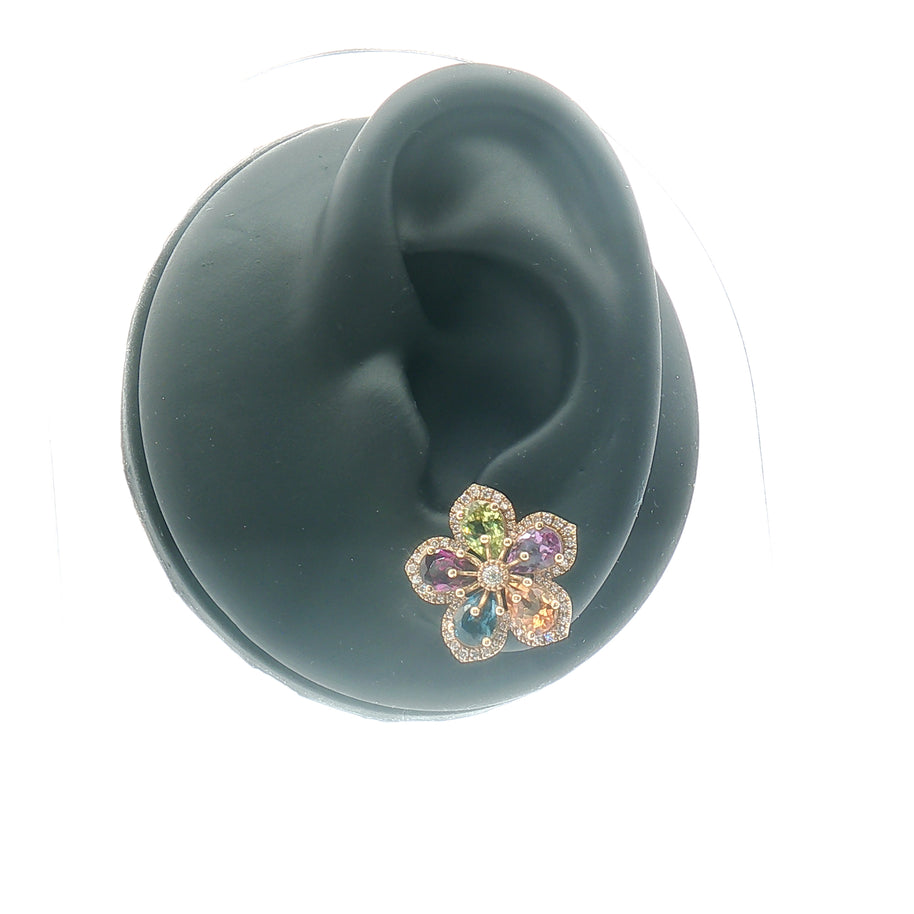 18k Yellow Gold Floral Stud Earrings – 4.40ct Multicolour Pear Gemstones & 0.40ct Natural Diamonds