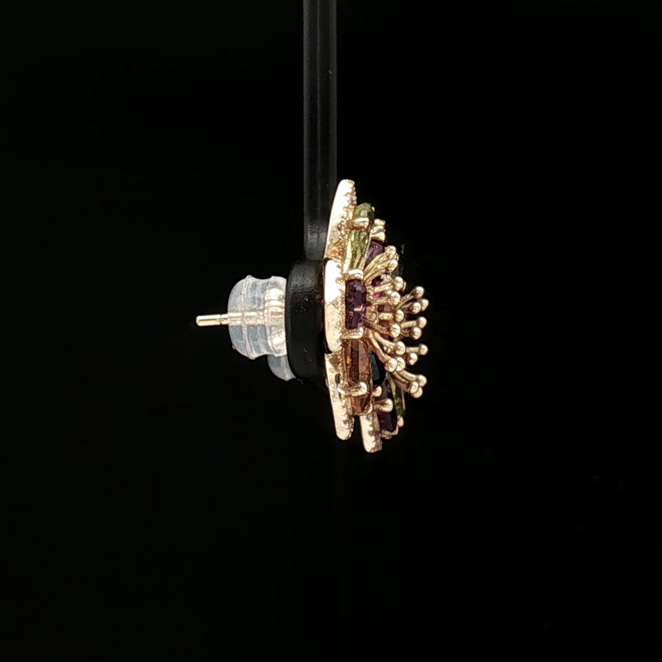 18k Yellow Gold Floral Stud Earrings – 4.40ct Multicolour Pear Gemstones & 0.40ct Natural Diamonds