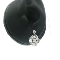 18k White Gold Clover Dangle Earrings – 1.00ct Natural Round & Baguette Diamond Design