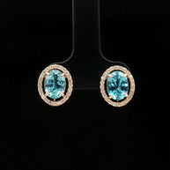 18k Yellow Gold Halo Oval Stud Earrings – 2.60ct Paraiba Apatite & 0.24ct Natural Diamond Accents