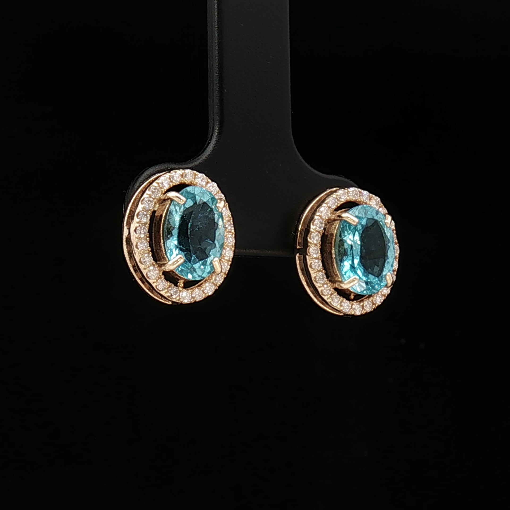 18k Yellow Gold Halo Oval Stud Earrings – 2.60ct Paraiba Apatite & 0.24ct Natural Diamond Accents