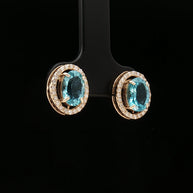 18k Yellow Gold Halo Oval Stud Earrings – 2.60ct Paraiba Apatite & 0.24ct Natural Diamond Accents