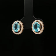 18k Yellow Gold Halo Oval Stud Earrings – 2.60ct Paraiba Apatite & 0.24ct Natural Diamond Accents