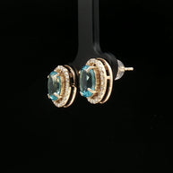 18k Yellow Gold Halo Oval Stud Earrings – 2.60ct Paraiba Apatite & 0.24ct Natural Diamond Accents