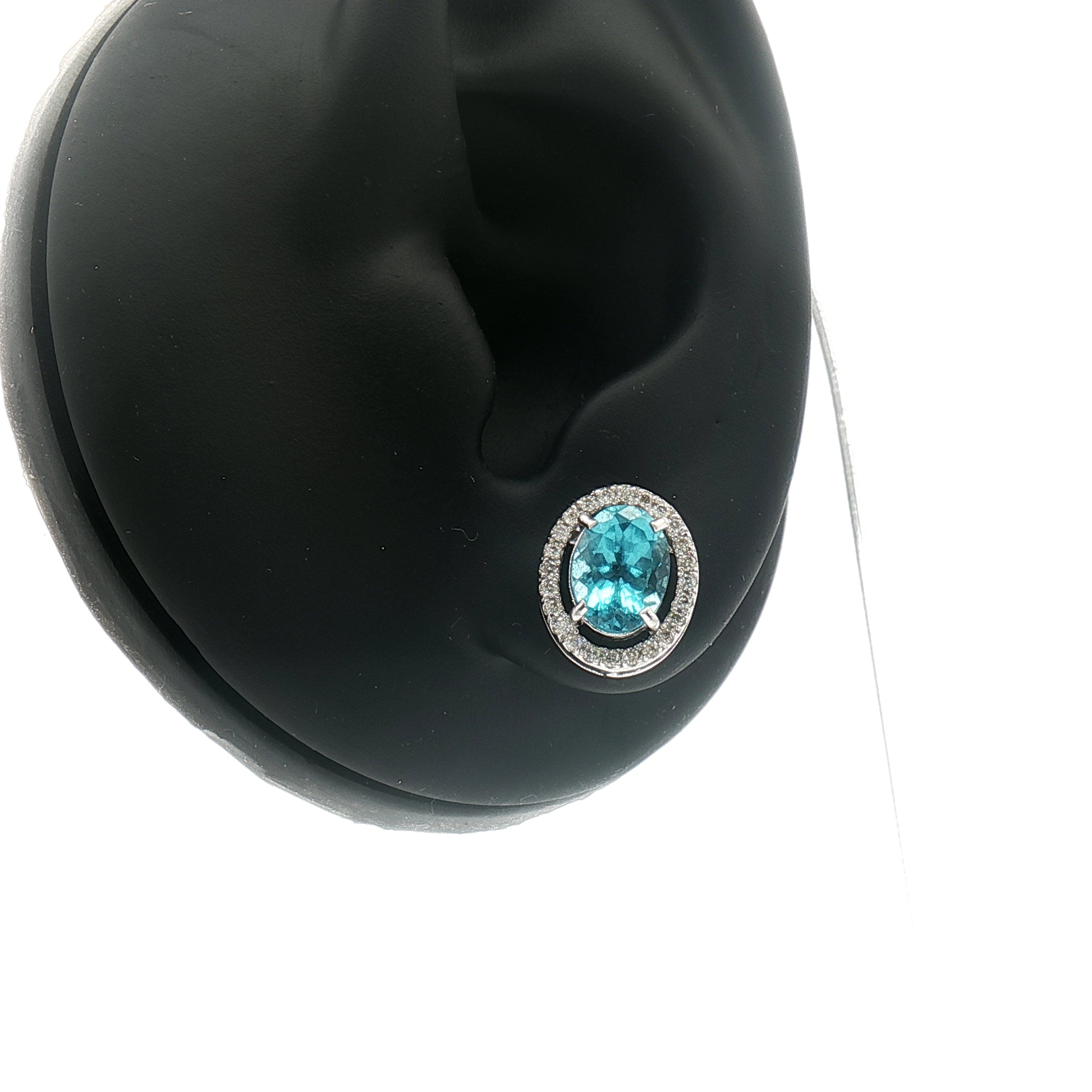 Platinum 900 Halo Oval Stud Earrings – 2.60ct Paraiba Apatite & 0.24ct Natural Diamond Accents