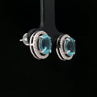 Platinum 900 Halo Oval Stud Earrings – 2.60ct Paraiba Apatite & 0.24ct Natural Diamond Accents