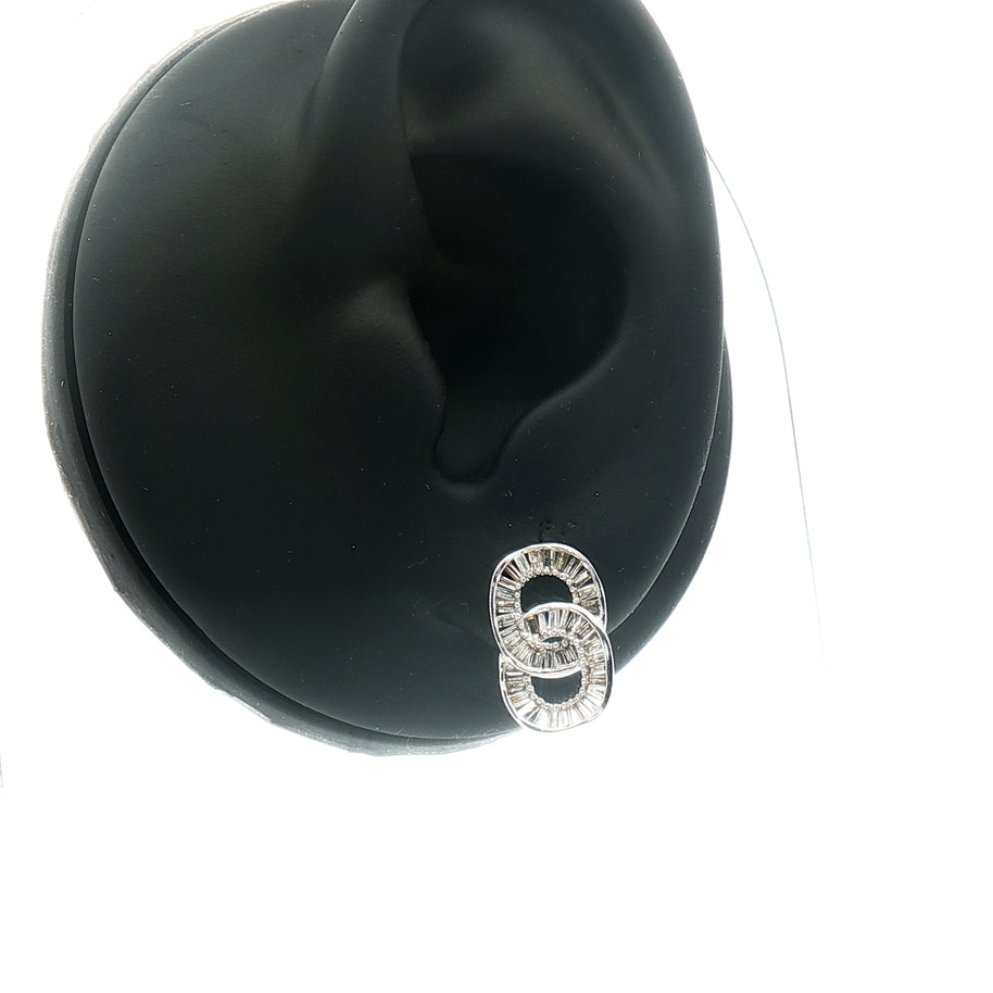 18k White Gold Infinity Dangle Earrings – 1.00ct Natural Baguette & Brilliant Cut Diamond Links