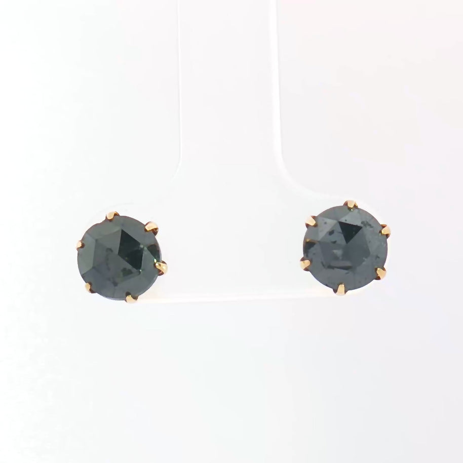 18k yellow gold stud earrings with rose-cut natural black diamonds