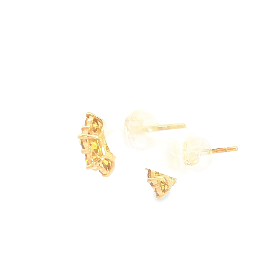 18k Yellow Gold Cluster Stud Earrings – 1.00ct Deep Yellow Natural Brilliant-Cut Diamond