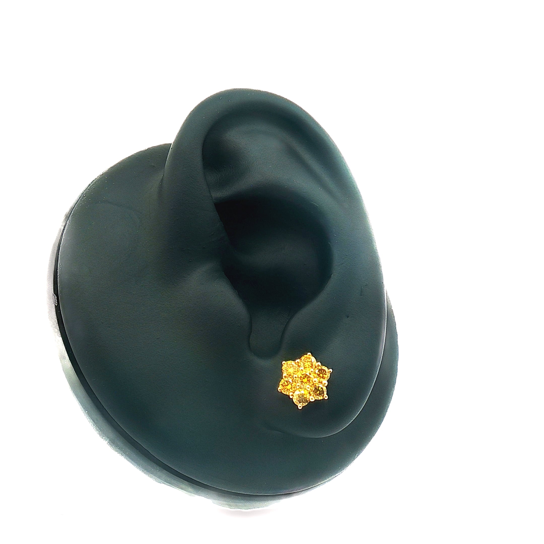 18k Yellow Gold Cluster Stud Earrings – 1.00ct Deep Yellow Natural Brilliant-Cut Diamond