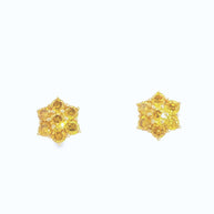 18k Yellow Gold Cluster Stud Earrings – 1.00ct Deep Yellow Natural Brilliant-Cut Diamond