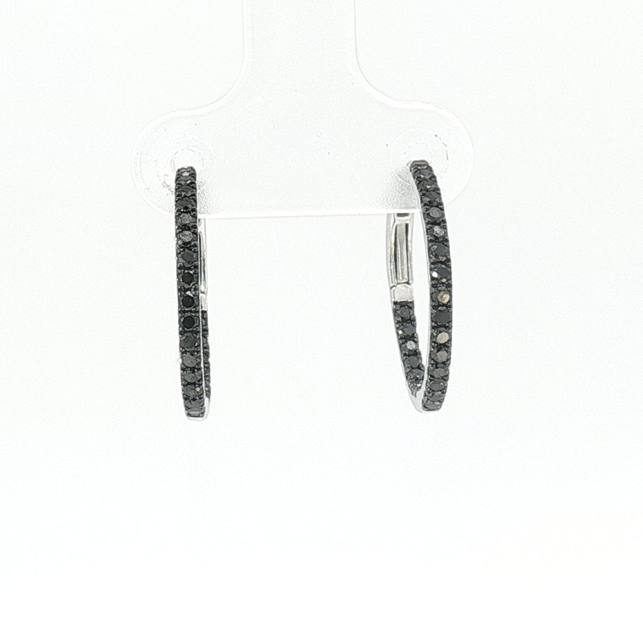 18k White Gold Hoop Earrings – 0.60ct Fancy Black Natural Diamond In-and-Out Design