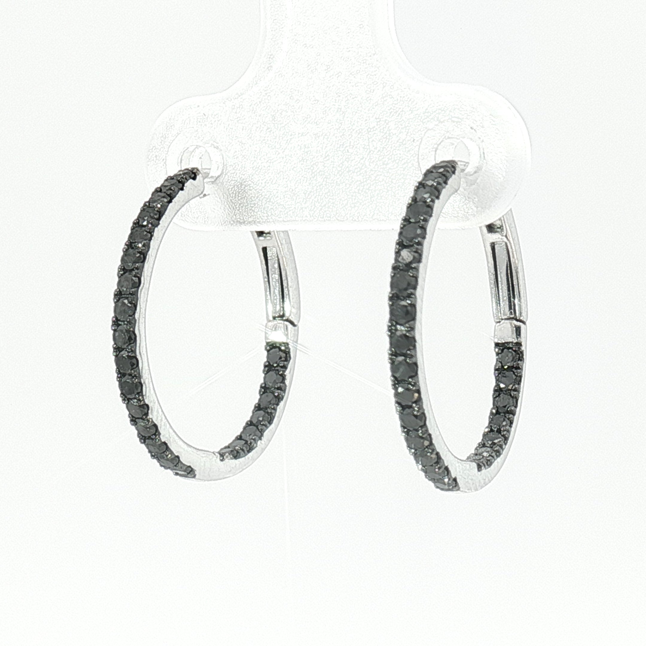18k White Gold Hoop Earrings – 0.60ct Fancy Black Natural Diamond In-and-Out Design
