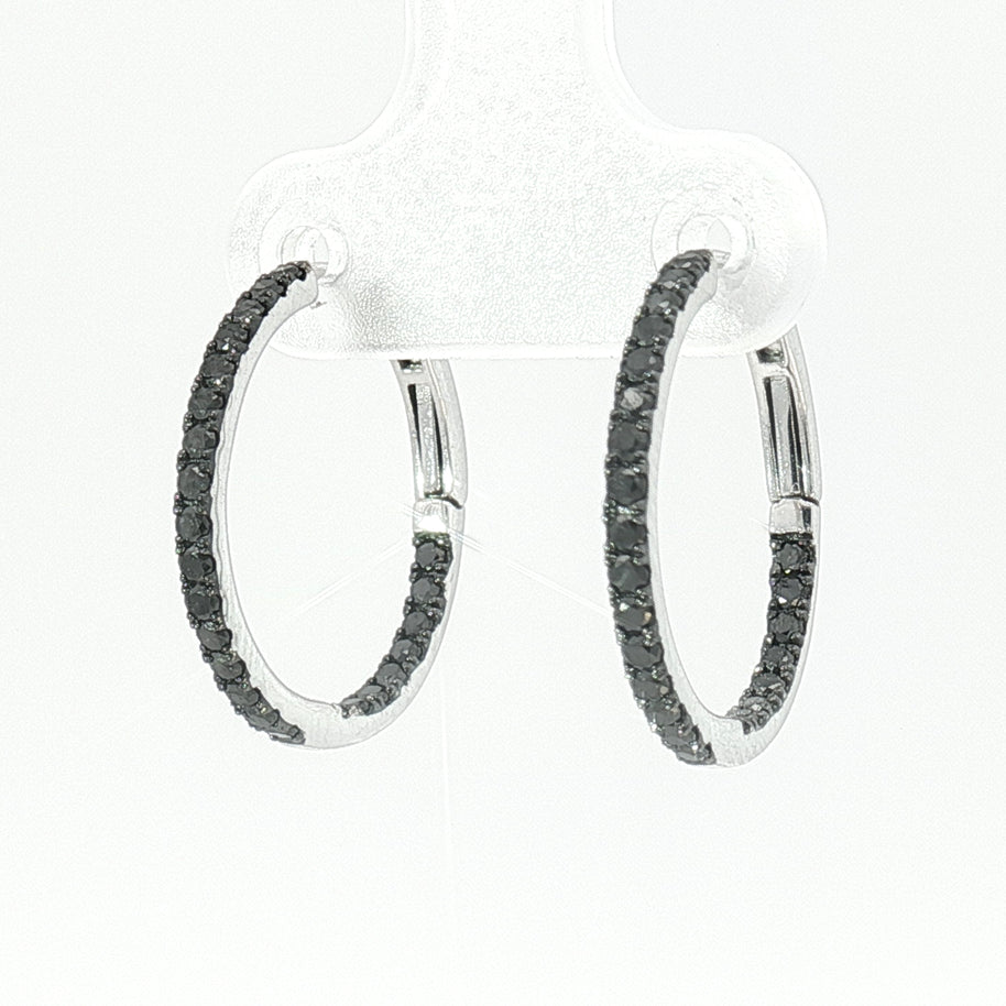 18k White Gold Hoop Earrings – 0.60ct Fancy Black Natural Diamond In-and-Out Design