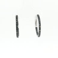 18k White Gold Hoop Earrings – 0.60ct Fancy Black Natural Diamond In-and-Out Design