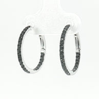 18k White Gold Hoop Earrings – 0.60ct Fancy Black Natural Diamond In-and-Out Design