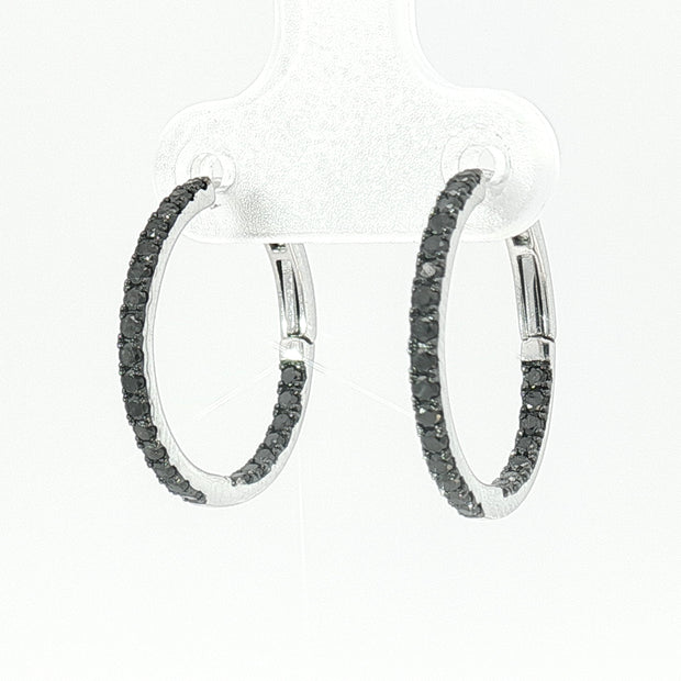 18k White Gold Hoop Earrings – 0.60ct Fancy Black Natural Diamond In-and-Out Design