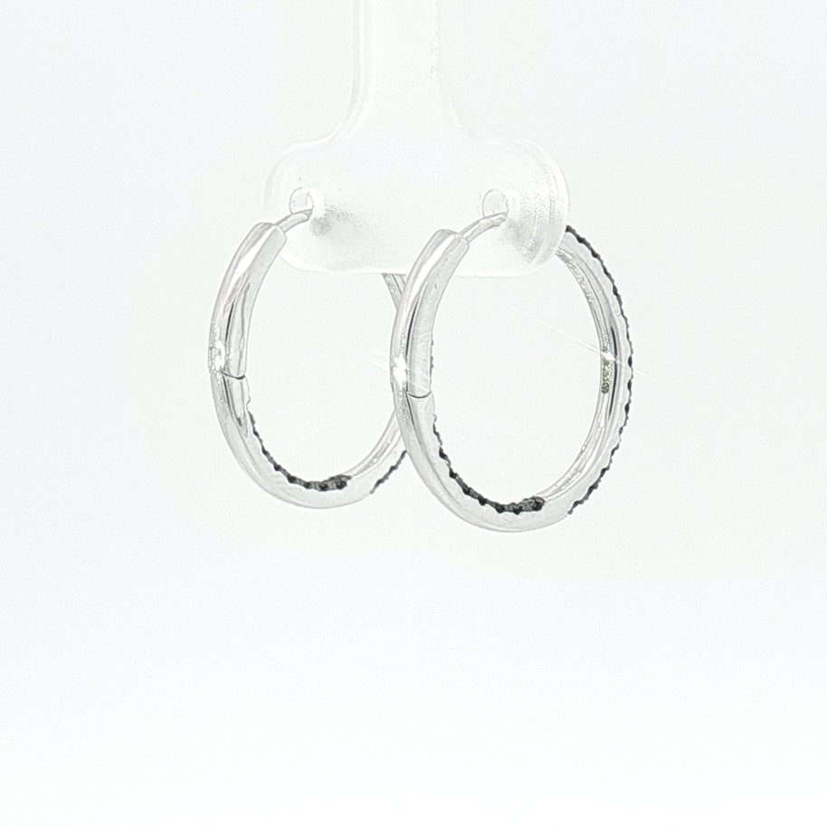 18k White Gold Hoop Earrings – 0.60ct Fancy Black Natural Diamond In-and-Out Design