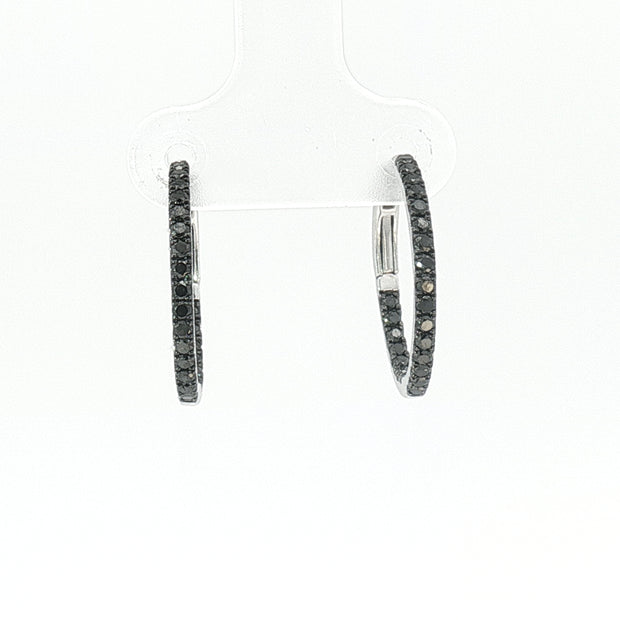 18k White Gold Hoop Earrings – 0.60ct Fancy Black Natural Diamond In-and-Out Design