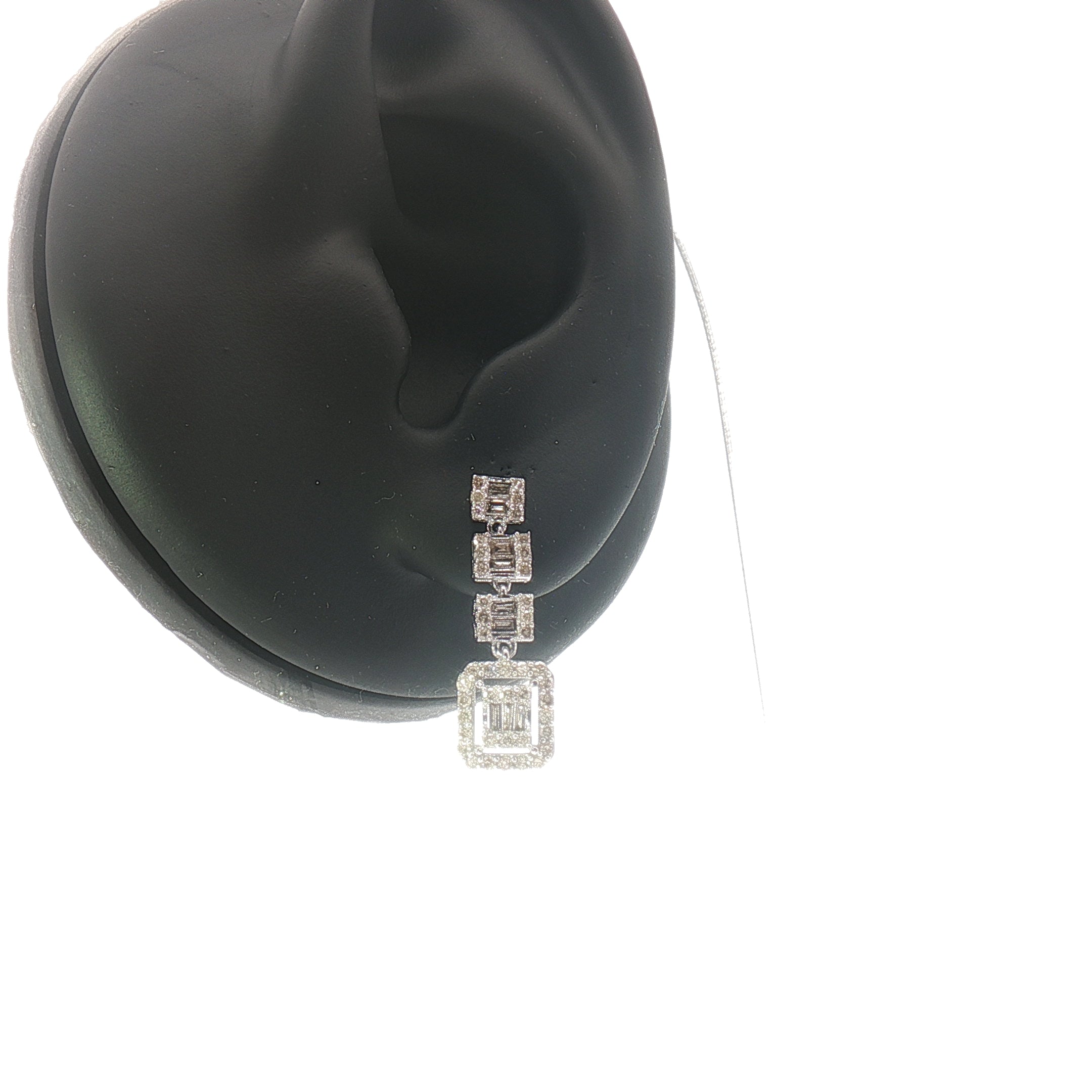 18k White Gold Square Dangle Earrings – 1.00ct Natural Round & Baguette Diamond Illusion Design