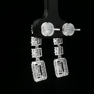 18k White Gold Square Dangle Earrings – 1.00ct Natural Round & Baguette Diamond Illusion Design