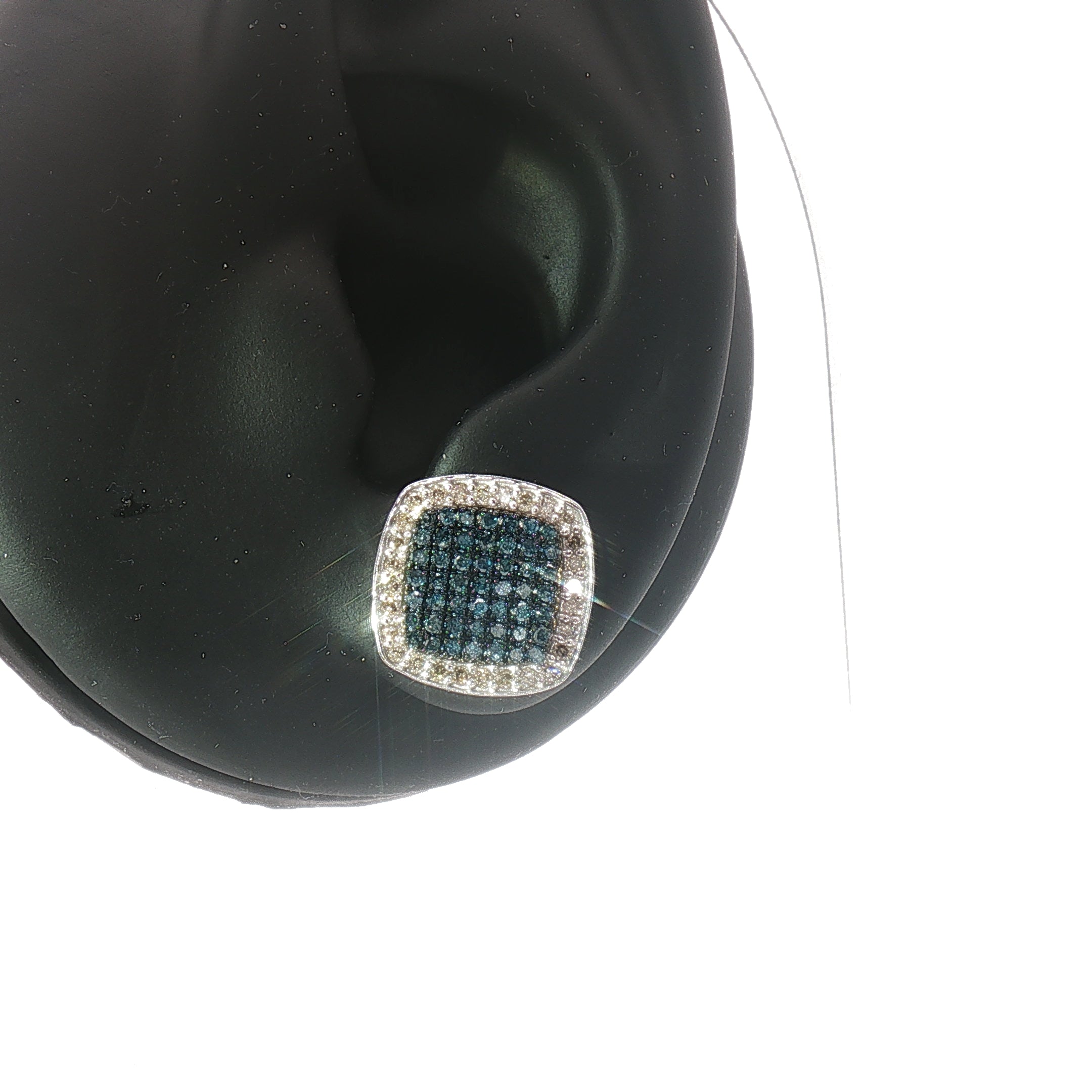 18k White Gold Square Stud Earrings – 1.00ct Fancy Blue Natural Diamond Cluster with Colourless Diamond Halo