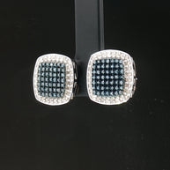 18k White Gold Square Stud Earrings – 1.00ct Fancy Blue Natural Diamond Cluster with Colourless Diamond Halo