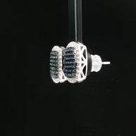 18k White Gold Square Stud Earrings – 1.00ct Fancy Blue Natural Diamond Cluster with Colourless Diamond Halo