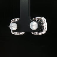 18k White Gold Square Stud Earrings – 1.00ct Fancy Blue Natural Diamond Cluster with Colourless Diamond Halo