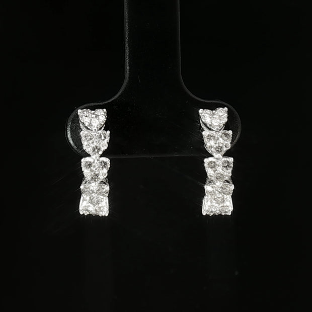 18k White Gold Half Loop Heart Illusion Earrings – 1.00ct Natural Brilliant-Cut Diamonds