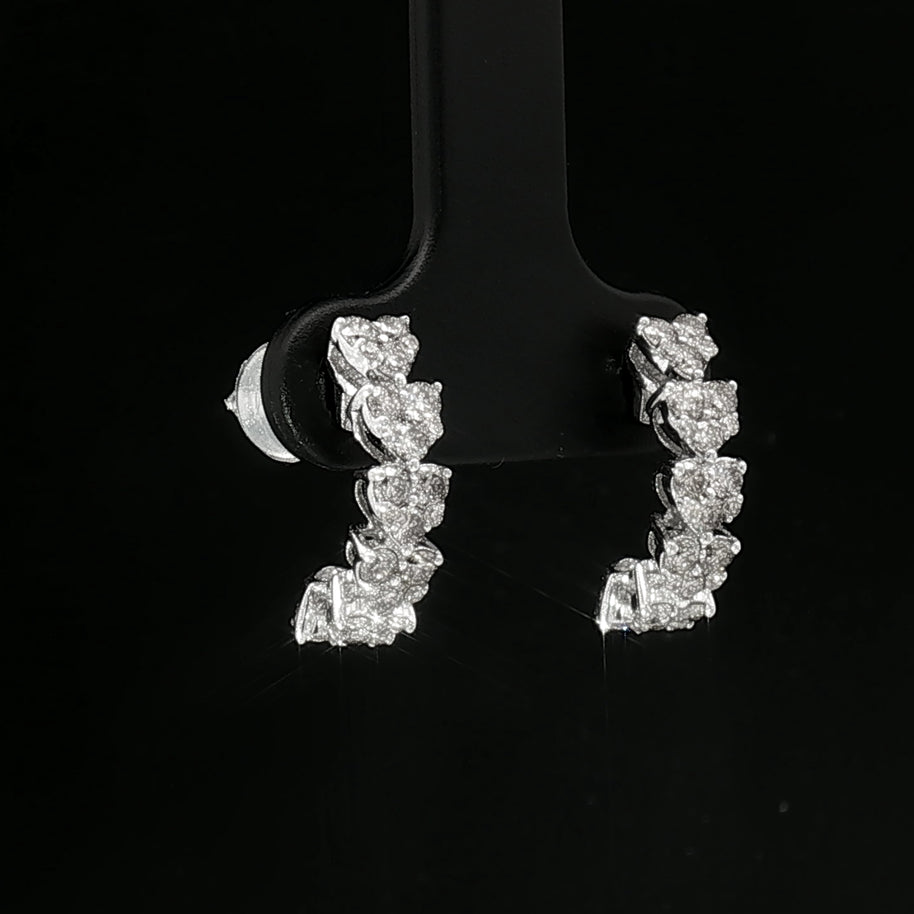 18k White Gold Half Loop Heart Illusion Earrings – 1.00ct Natural Brilliant-Cut Diamonds