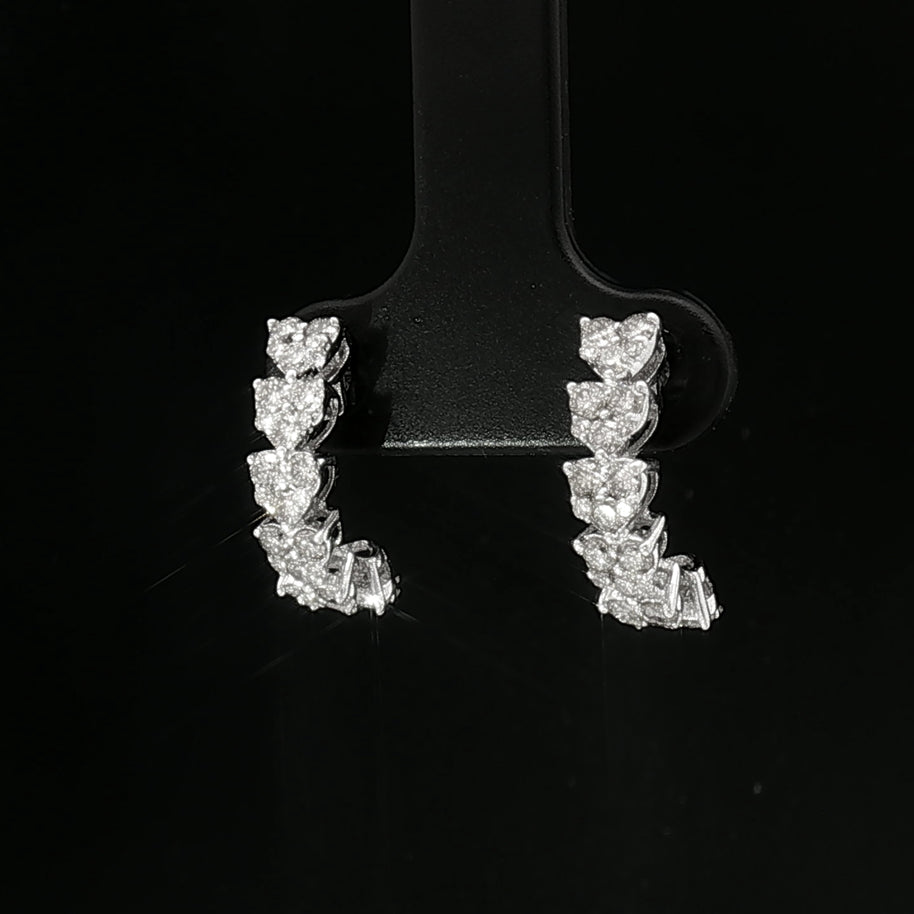 18k White Gold Half Loop Heart Illusion Earrings – 1.00ct Natural Brilliant-Cut Diamonds