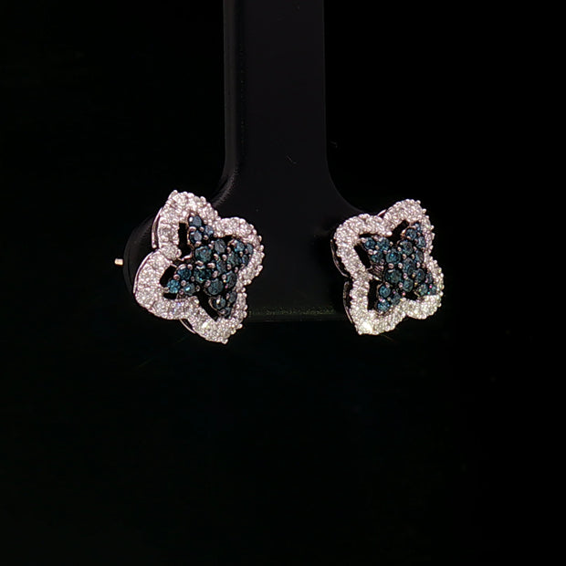 18k white gold earrings with blue diamond