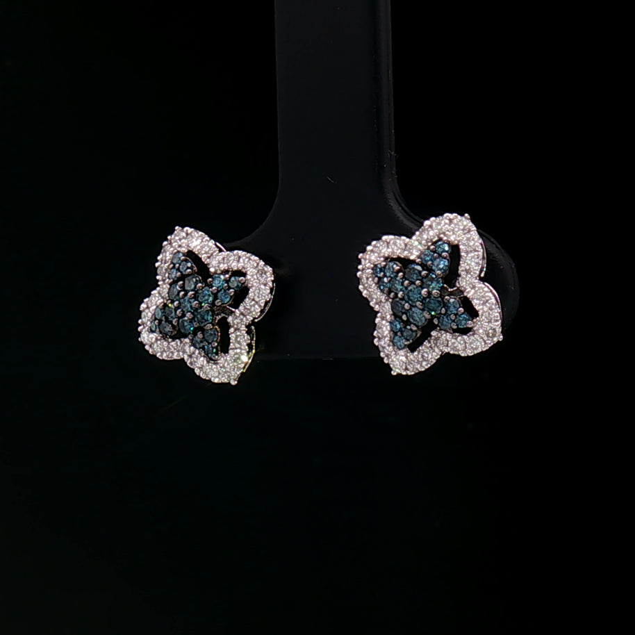 18k white gold earrings with blue diamond