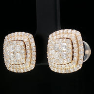 18k Yellow Gold Square Stud Earrings with 1.50tcw Natural Diamonds