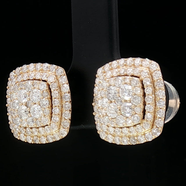 18k Yellow Gold Square Stud Earrings with 1.50tcw Natural Diamonds