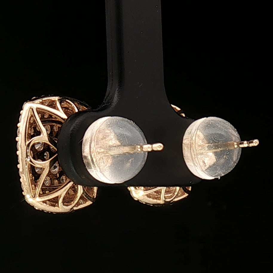 18k Yellow Gold Square Stud Earrings with 1.50tcw Natural Diamonds