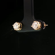 18k Yellow Gold Diamond Stud Earrings – 1.00ct Natural Round Brilliant Diamonds, 2ct Face Look