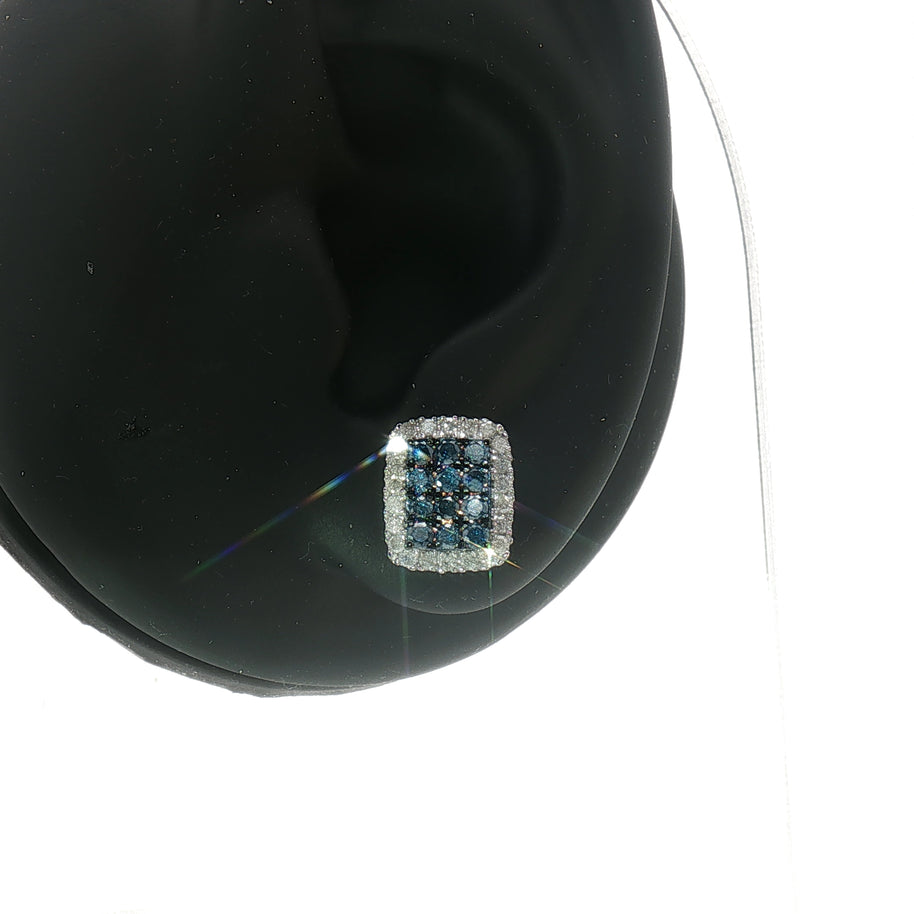 18k White Gold Square Illusion Stud Earrings – 1.00ct Fancy Blue & Colourless Natural Diamond Cluster