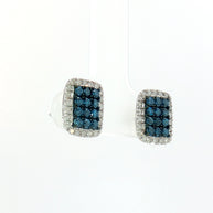 18k White Gold Square Illusion Stud Earrings – 1.00ct Fancy Blue & Colourless Natural Diamond Cluster