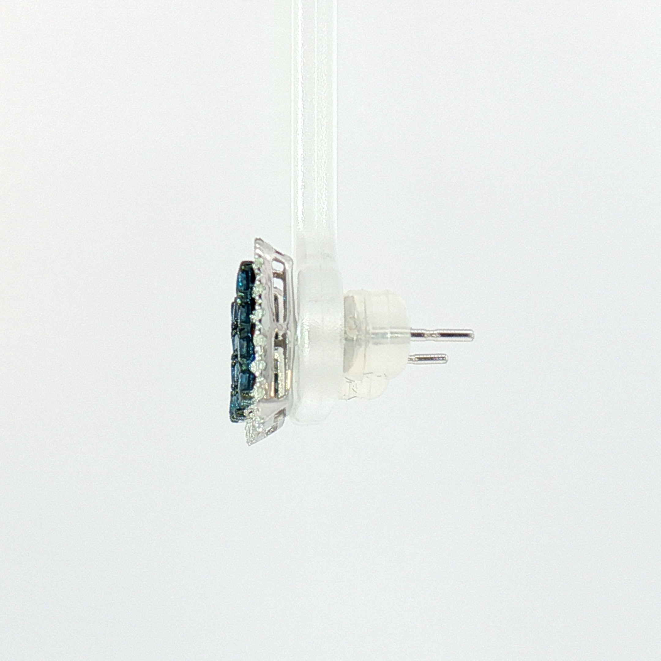 18k White Gold Square Illusion Stud Earrings – 1.00ct Fancy Blue & Colourless Natural Diamond Cluster