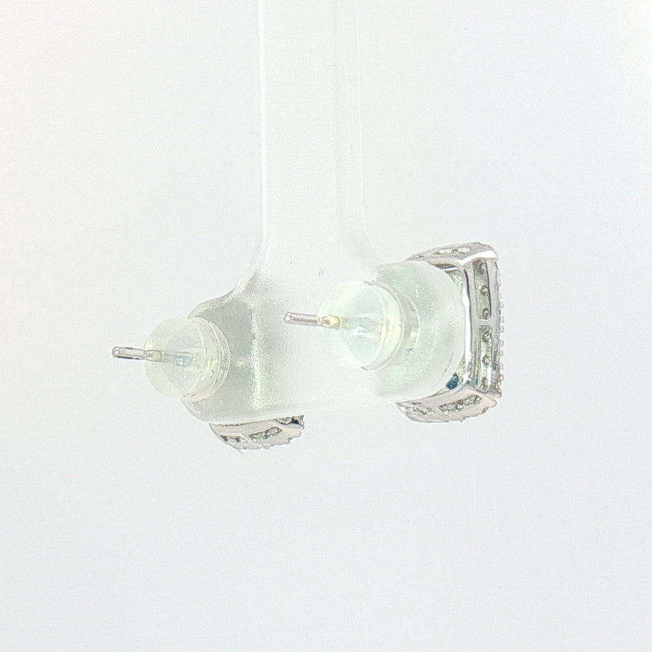 18k White Gold Square Illusion Stud Earrings – 1.00ct Fancy Blue & Colourless Natural Diamond Cluster