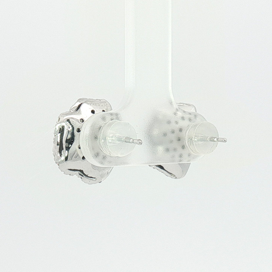 118k White Gold 3D Rose Stud Earrings – 1.00ct Black & Colourless Natural Brilliant-Cut Diamonds