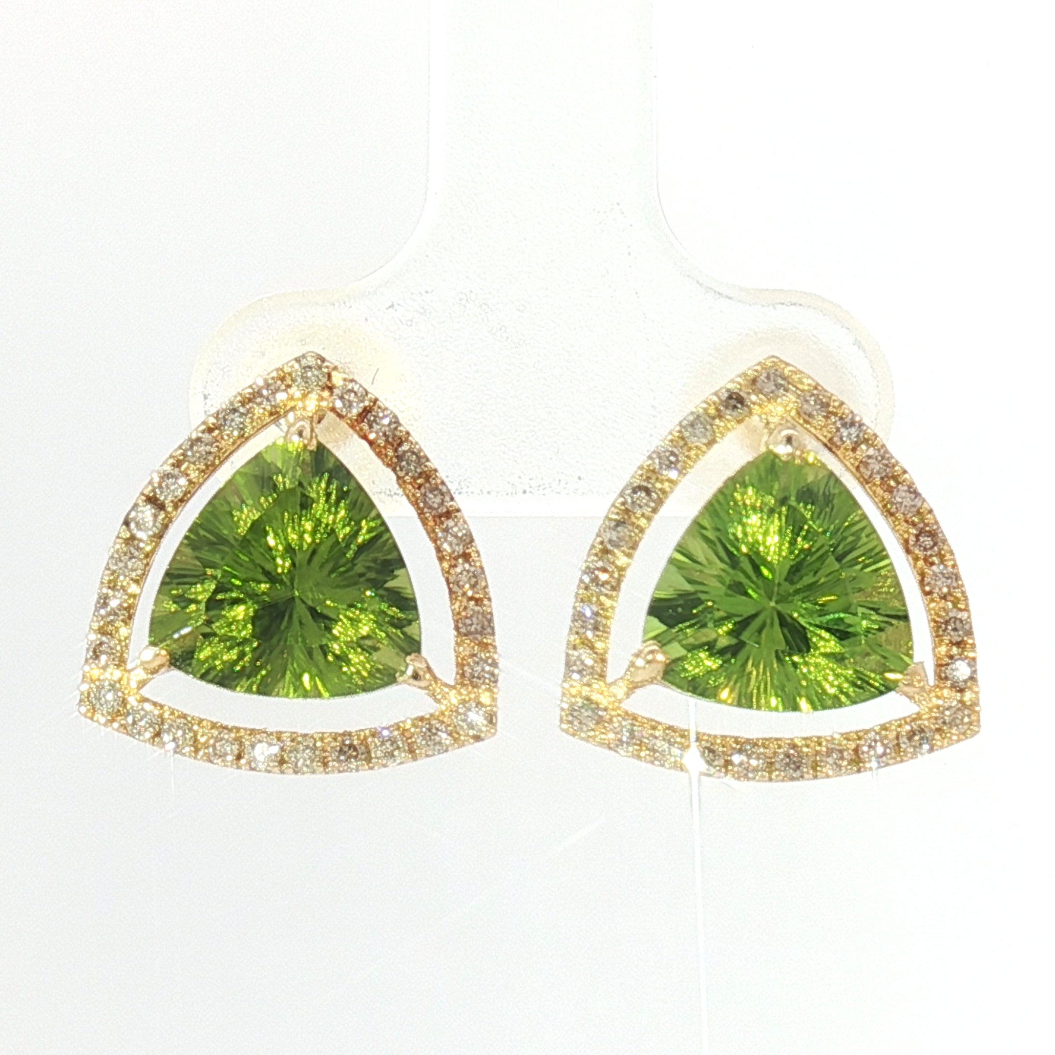 18k Yellow Gold Halo Stud Earrings with 5.00tcw Peridot and 0.50tcw Natural Diamond