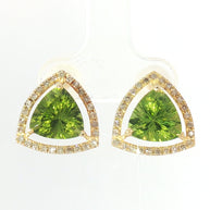 18k Yellow Gold Halo Stud Earrings with 5.00tcw Peridot and 0.50tcw Natural Diamond