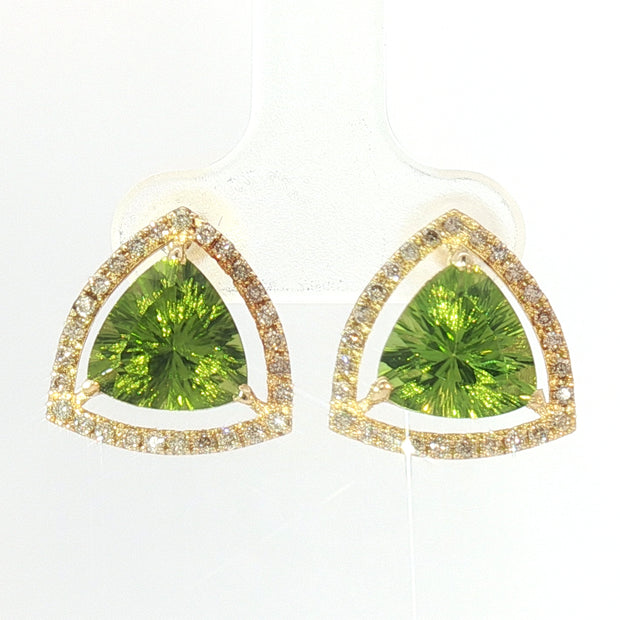 18k Yellow Gold Halo Stud Earrings with 5.00tcw Peridot and 0.50tcw Natural Diamond