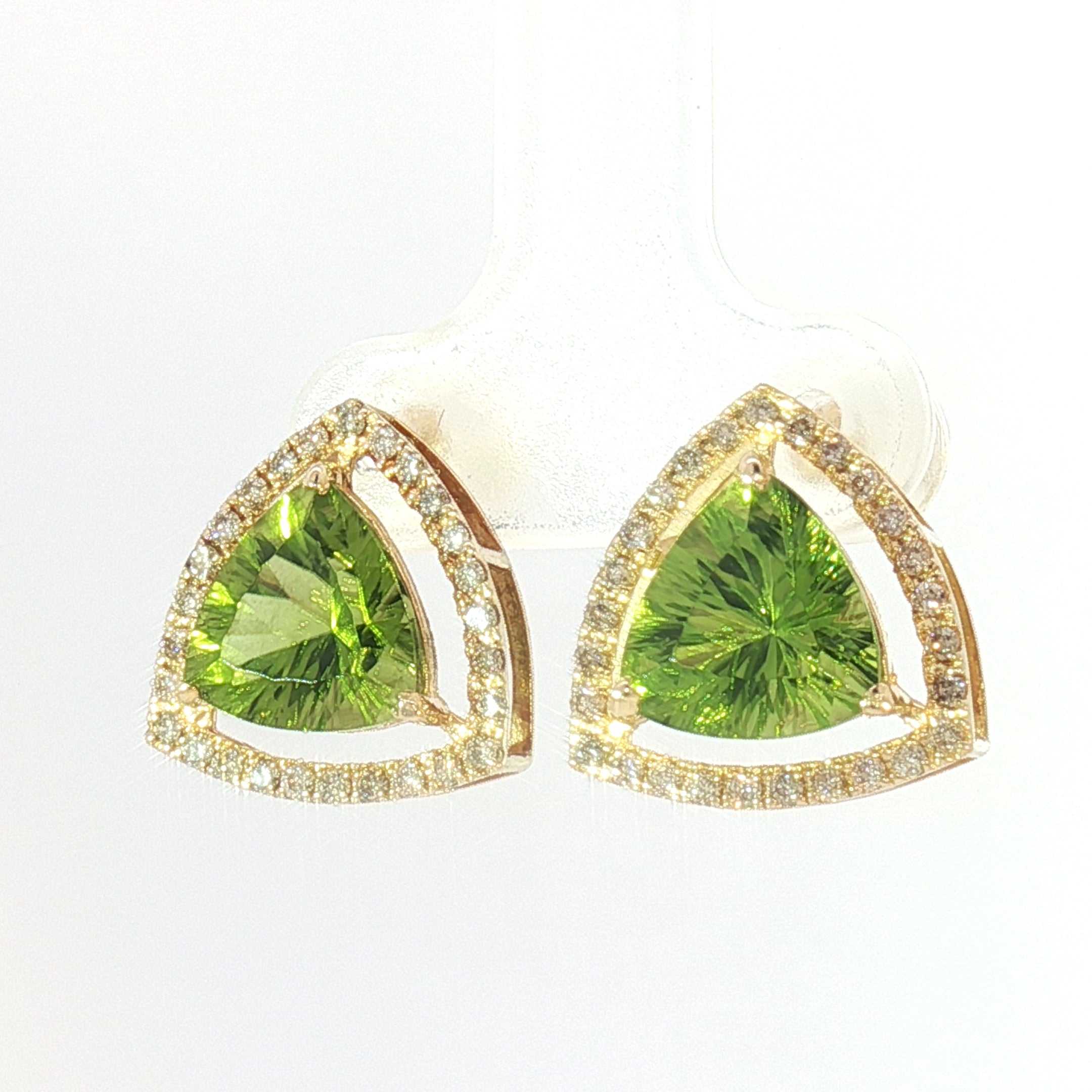 18k Yellow Gold Halo Stud Earrings with 5.00tcw Peridot and 0.50tcw Natural Diamond