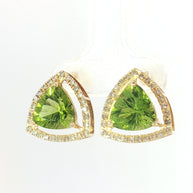 18k Yellow Gold Halo Stud Earrings with 5.00tcw Peridot and 0.50tcw Natural Diamond