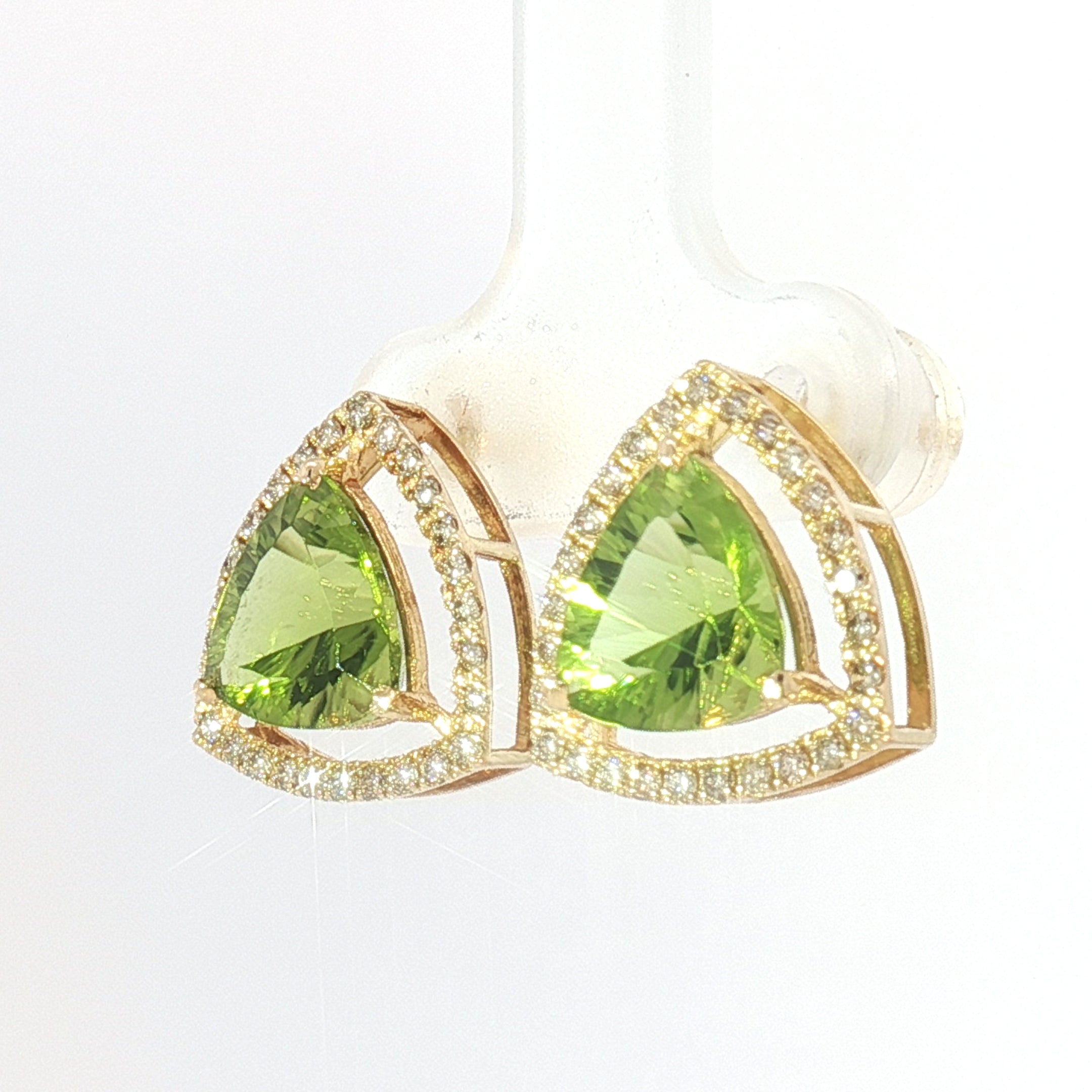 18k Yellow Gold Halo Stud Earrings with 5.00tcw Peridot and 0.50tcw Natural Diamond